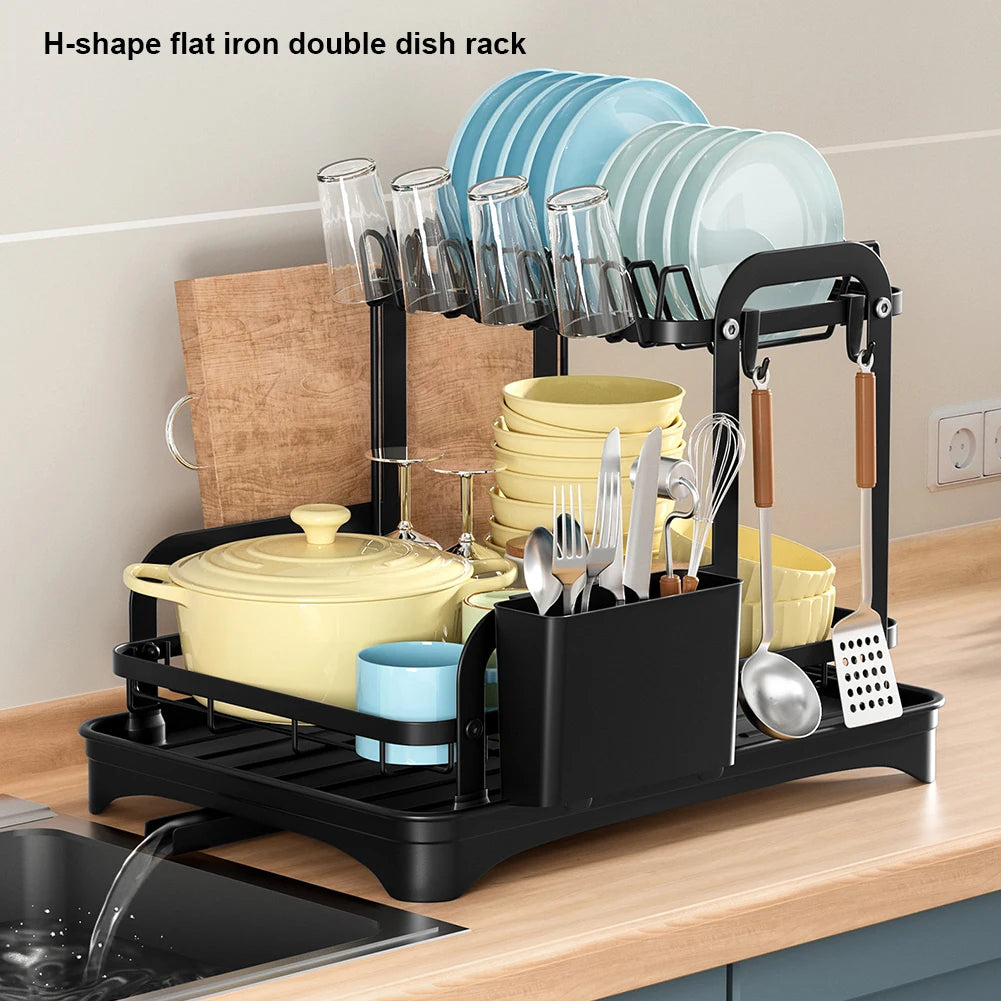 Multi-Tier Dish Drying Rack With Drainage System