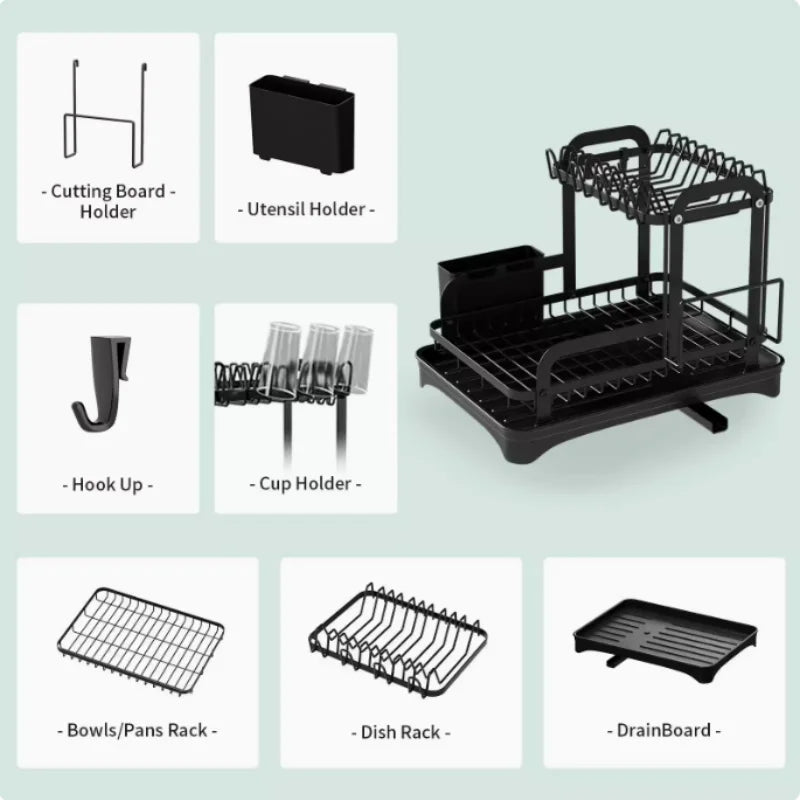 Multi-Tier Dish Drying Rack With Drainage System
